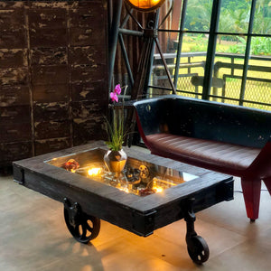 Steam punk wooden Trolley Coffee Table-GoldenPigs